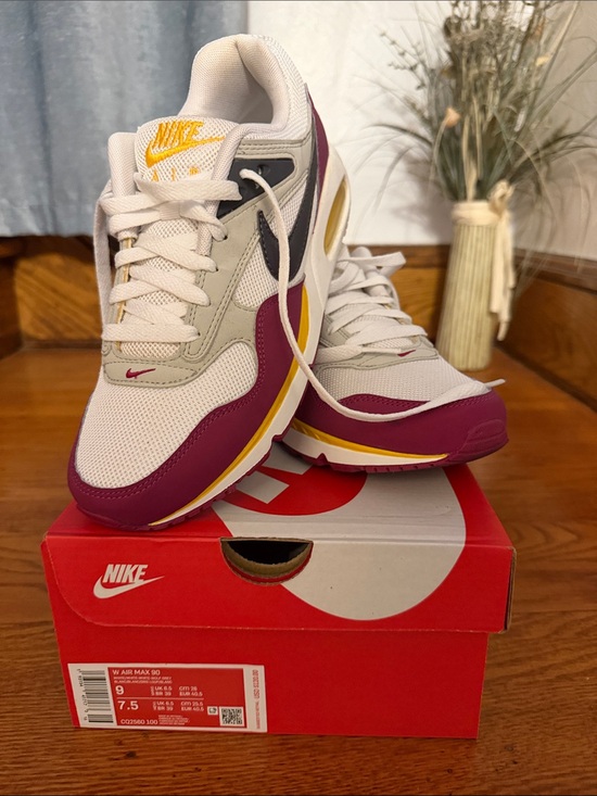 Nike Shoes - Nike Air Max 90 Sneakers in Cream, Burgundy & Yellow